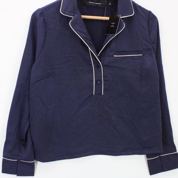 Code X Mode Sleepwear Top Womens Navy Blue Satin Pullover Soft Small S NWT - Picture 4 of 9